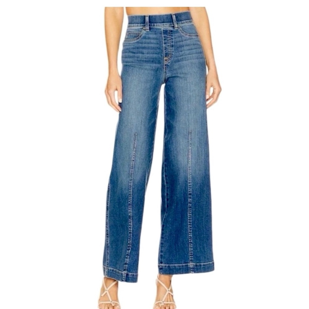 NWT SPANX  Small Petite Everywear Seamed Front Wide Leg Jeans, Vintage Indigo